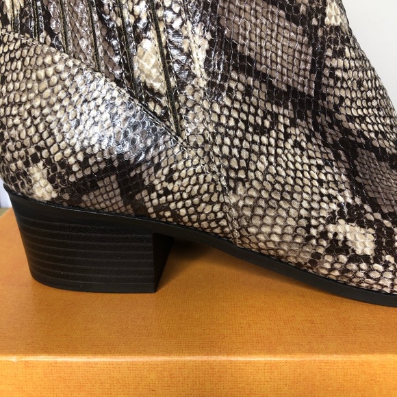 SNAKE Pewter Brown & Beige Pointed Toe Ankle Bootie Low Heel Boots Size 11 M NEW - Picture 8 of 11